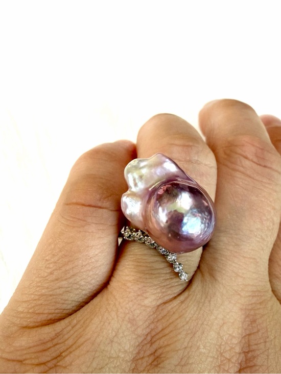 Jewelry - Lavender Baroque Pearl Ring with Pavé Band - Women Jewelry